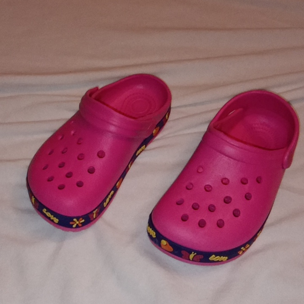 Pink butterfly clogs/slides